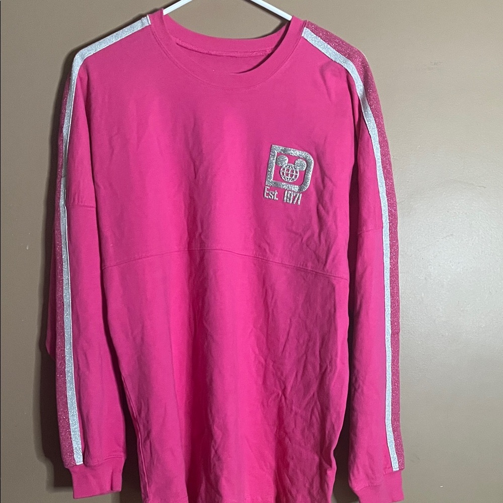 😄Disney pink free spirit jersey sweatshirt glitter oversized medium